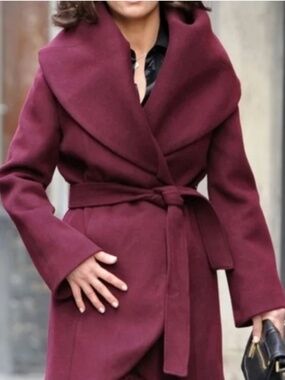T Tahari Marla Burgundy Wrap Coat - Small (EUC)